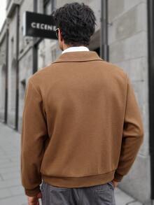 Manfinity CasualCool Men's Brown Long Sleeve Zip-Up Jacket, Suitable For Everyday Wear,Regular Style Of Men's Casual Commuting Suede Zipper Lapel Jacket,Men's Casual Commuting Suede Zipper Lapel Jacket Regular Style 2025 Autumn/Winter New Men's Outerwear