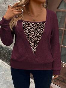 EMERY ROSE Women's Casual Leopard Print Long Sleeve Plus Size Sweatshirt, Popular For Autumn/Winter