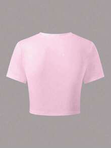 Sparklyn 少女碎花印花短款紧身圆领T恤，休闲舒适，适合夏季穿着，花朵图案，可爱又时尚。 - 粉色 - 查看 2