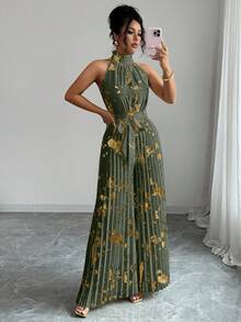 Elenzga Mono de pierna ancha elegante y romántico con cuello de volantes sin mangas para mujer, ideal para Halloween - Multicolor - Ver 4