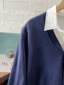 SHEIN 青少年男孩V领针织开衫