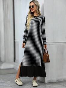 EMERY ROSE 条纹拼布长袖宽松连衣裙 - 彩色 - 查看 4