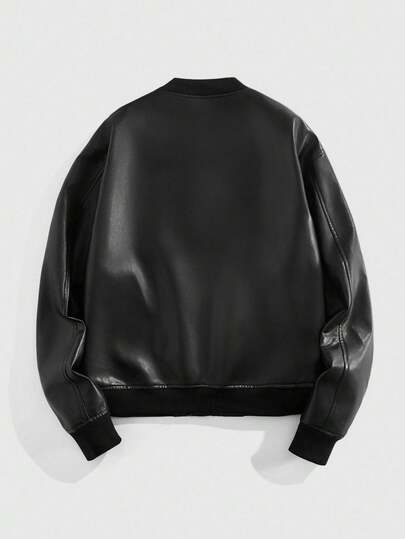 Street Life Men's Fashion Casual PU Applique Zip-Up Jacket
