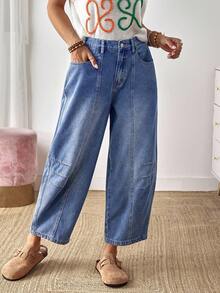 EMERY ROSE 女式度假休闲破洞喇叭牛仔裤 - 藍色 - 查看 7