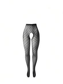 SHEIN Women's Elastic Waist Sexy Fishnet Pantyhose, Suitable For Pairing With Dresses - Black - View 3