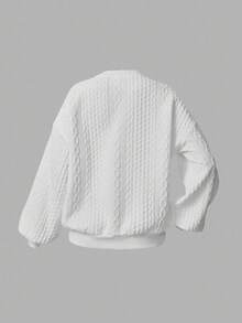 SHEIN Girlism Teen Girls' Casual Textured Solid Color Loose Fit Crew Neck Sweatshirt, Autumn Fall Winter - White - View 5