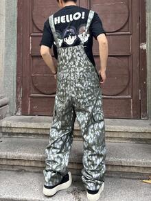 Manfinity EMRG 男士时尚金属印花牛仔背带裤 - 橄欖綠 - 查看 2