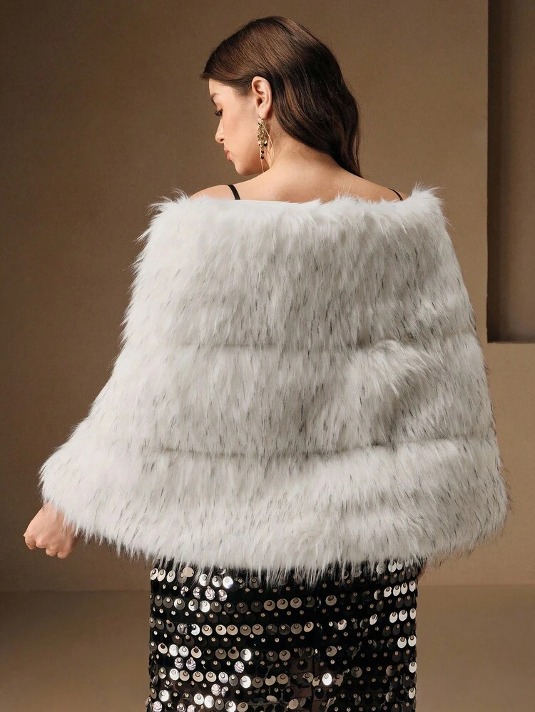 Plus Size Women's Faux Fur Shawl, Fashion For Party