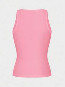 SHEIN Ribbed Knit Camisole Crop Top With Built In Bra,Soft Pink V-Neck Sleeveless Tight Tank Top,Summer Casual City Break Style For Women - Pink - View 7