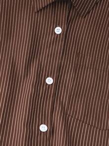 SHEIN PETITE Women's Striped Loose Casual Short Shirt (With Pockets), Spring/Summer - Brown - View 5