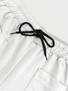 RueChic Men 2pcs Pack Cargo Pockets Drawstring Waist Regular Shorts - Black and White - View 3