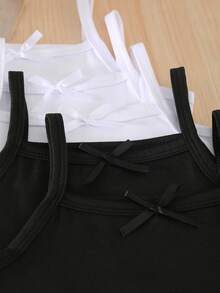 SHEIN 5pcs/Pack Atasan Kasual Nyaman untuk Anak Perempuan dengan Hiasan Pita, Desain Sederhana, Cocok untuk Dipadukan, Semua Musim, Paket Tank Top Hitam dan Putih, Musim Gugur dan Musim Dingin - Hitam dan Putih - View 3