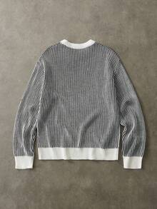 Manfinity Hypemode Jersey holgado de cuello redondo con hombros caídos y mangas largas, jersey casual a rayas, jersey oversize, jersey de punto a rayas, jersey de manga larga a rayas, adecuado para fiestas, oficinas, hogar, viajes y actividades al aire libre, para invierno - Multicolor - Ver 8