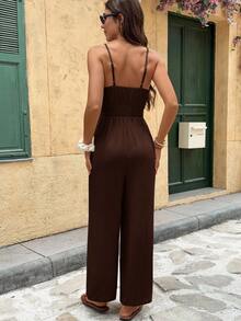 Serisse Women's Vacation Casual Fringe Decor Jumpsuit Summer Brown