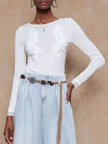 SHEIN Privé Pull tricoté avec application 3D ajourée pour femmes - Blanc - Voir 12
