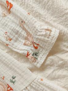 Vintaside Kids 女童荷叶边领纯棉连衣裙 女童鸭子印花宽松休闲连衣裙 女童卡通公主裙