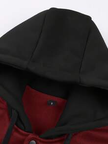 Manfinity Campus Court Aesthetic Post--Men's Autumn Letter Print Contrast Color Single-Breasted Drawstring Hooded Long Sleeve Jacket - Burgundy - View 3
