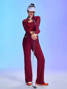 SHEIN Dewbera Áo khoác Raglan ngắn cổ đứng vừa vặn dành cho nữ, đồ thể thao co giãn phù hợp để chạy bộ và tập luyện Bộ đồ nỉ cho nữ Bộ đồ chạy bộ dành cho nữ Bộ đồ thể thao dành cho nữ Bộ đồ thể thao giải trí Bộ đồ nỉ cho nữ Bộ đồ chạy bộ dành cho nữ Bộ đồ tập luyện màu nâu đỏ Bộ đồ thể thao dành cho nữ Bộ đồ nỉ cho nữ - Đỏ - Xem 5