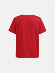 SHEIN 2 件套 Tween Boy 霓虹色字母图案 T 恤和慢跑裤套装 - 紅色 - 查看 9