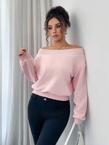 Elenzga Elegant & Romantic Off-Shoulder Sweatshirt, Suitable For Vacation And Commute
