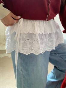 Dazy Plus 双层系带多层休闲白色百褶迷你裙秋季半身裙