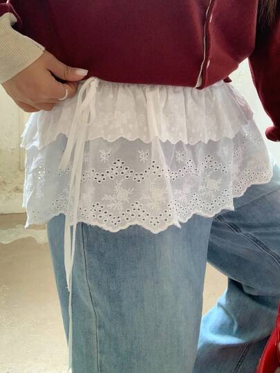 Dazy Plus 2-Layer Lace-Up Layered Casual White Pleated Mini Skirt Fall Skirts