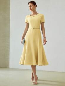 MOTF PREMIUM ROBE PLISSÉE CEINTURÉE - Jaune citron - Voir 4