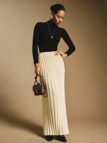 Poéselle Thick Fuzzy Pleated A-Line Sweater Skirt – Cozy Winter Holiday & Christmas, Warm Plush Sweater Skirt For Women 2025,Fuzzy Sweater Skirt,A-Line Long Sweater Skirt,Winter Holiday Skirt,Cozy Christmas,Pleated Sweater Skirt,Warm Plush Sweater Skirt For Winter