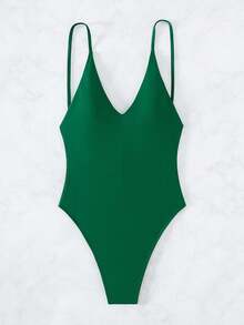 Oceva Summer Beach Plain One Piece Swimsuit - Army Green - View 3