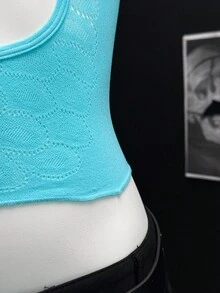 EgrlEra Sexy Blue Rhinestone Hollow-Out Camisole - Blue - View 5