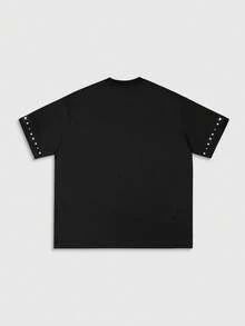 ROMWE MEN Street Life Áo thun nam cổ tròn tay ngắn in hình mắt đính đá giả kim cương, áo thun mùa hè Unisex, phong cách thập niên 2000 - màu đen - Xem 2