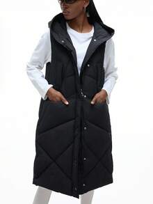 GENKIRA 休闲时尚新款连帽背心夹克女士厚棉外套秋冬 - 黑色 - 查看 4