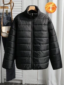 SHEIN Teen Girl Elastic Waist Padded Padded Coat, Winter - Black - View 3