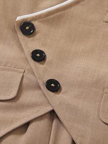 SHEIN 两件套男童不对称扣背心和裤子套装 - 摩卡棕 - 查看 5