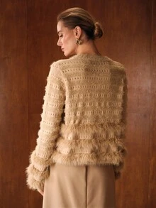 MOTF PREMIUM ÁO KHOÁC CARDIGAN CỜ LÔNG GIẢ TƯƠNG PHẢN - Lạc đà - Xem 8