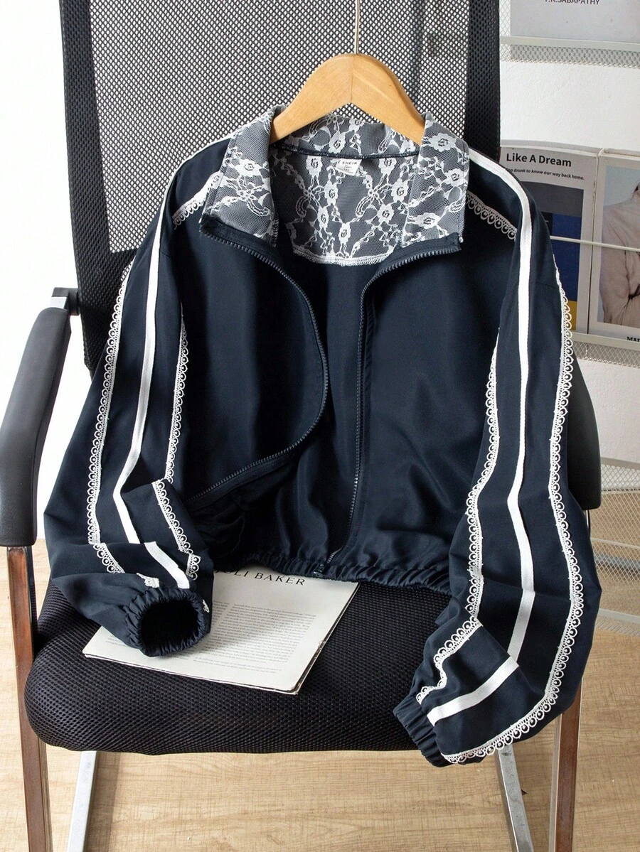 少女休闲街头时尚运动百搭夹克 - 藏蓝色 - 查看 1