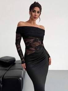 Firerie Women Summer Festival Old Money Elegant Sexy Minimalist Fashion Fatale Charm Valentine's Day  Party Date Off Shoulder Textured Mesh Sheer Gathered Low-Waist Bodycon Red Maxi  Dress,Summer Dresses For Women