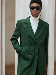 Aveloria Modichic 女士翻领双排扣羊毛大衣 - 墨綠色 - 查看 6