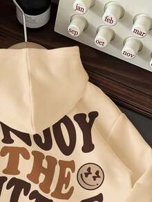 男婴休闲卡通图案加厚圆领长袖卫衣，适合秋冬季节穿着 - 杏色 - 查看 3