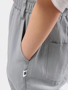 SUMWON 男童休闲宽松夏季裤子轻便舒适日常穿着阔腿裤带侧袋 - 灰色 - 查看 7