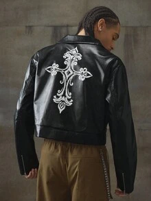 AXEPEAK Men's Turndown Collar Long Sleeve Front Zipper Short Jacket, Fall Winter, Grunge - Black - View 1