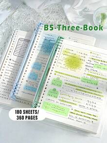 1/2/3PCS/360page- B5 Clear Soft Leather Bulk Notebook, With Perforated Pages,B5 Loose-Leaf Notebook With Thick Coil - 1PC 60 Sheets (120 Pages) Detachable, Light Green Light Blue Milky White, Smooth Writing Paper Binder - Velvet Textured Cover,School Supplies,Back To School - Multicolor - View 13
