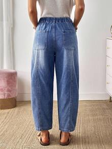 EMERY ROSE 女式度假休闲破洞喇叭牛仔裤 - 藍色 - 查看 2