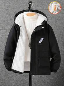 女童加厚黑色羊毛外套，适合秋冬季外出和日常穿着 - 黑色 - 查看 2