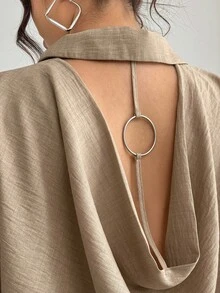 Elenzga Plus Size Women Solid Color Drop Shoulder Loose Fit Shirt With Back Slit Neckline Design - Khaki - View 6