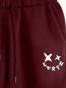 Cotton Men Letter Graphic Sweatshirt & Sweatpants - Burgundy - View 4