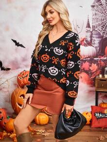 SHEIN LUNE Halloween Women Sweaters Fall Winter Cloth For Women - Black - View 5