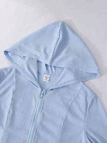 Sparklyn 少女休闲连帽拉链开衫和喇叭裤套装，浅蓝色 - 淺藍色 - 查看 7