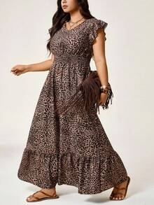 SHEIN LUNE Plus Size Beach Outfits For Woman Leopard Print Long Vacation Casual Fourth Of July Dress Boho Summer Boho Old Money Summer Outfits For Women Rainbow Spring Break Rave Outfits Festival Spring Break Outfits - Multicolor - View 8