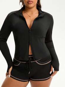 SHEIN Sports Chaqueta deportiva versátil y de moda para mujer de talla grande para correr y hacer ejercicio al aire libre - Negro - Ver 5